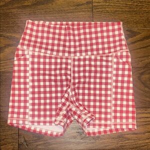 Senita Athletics Red and White Checkered High Waist Shorts